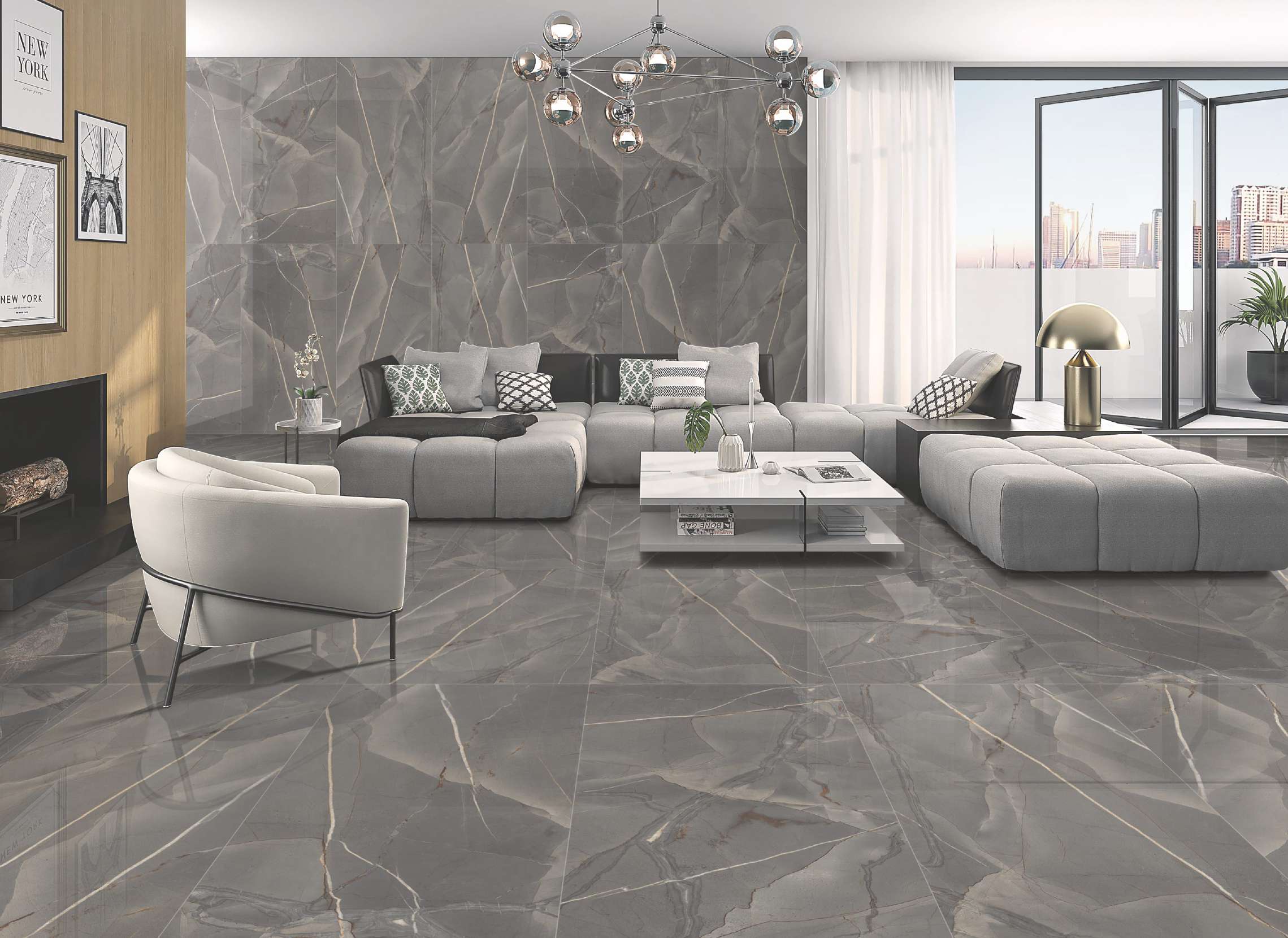 Oceano Modern Style Polished Glazed Porcelain Ceramic Floor Tiles 1500x750mm Non-Slip Decorative Tiles for Living Room