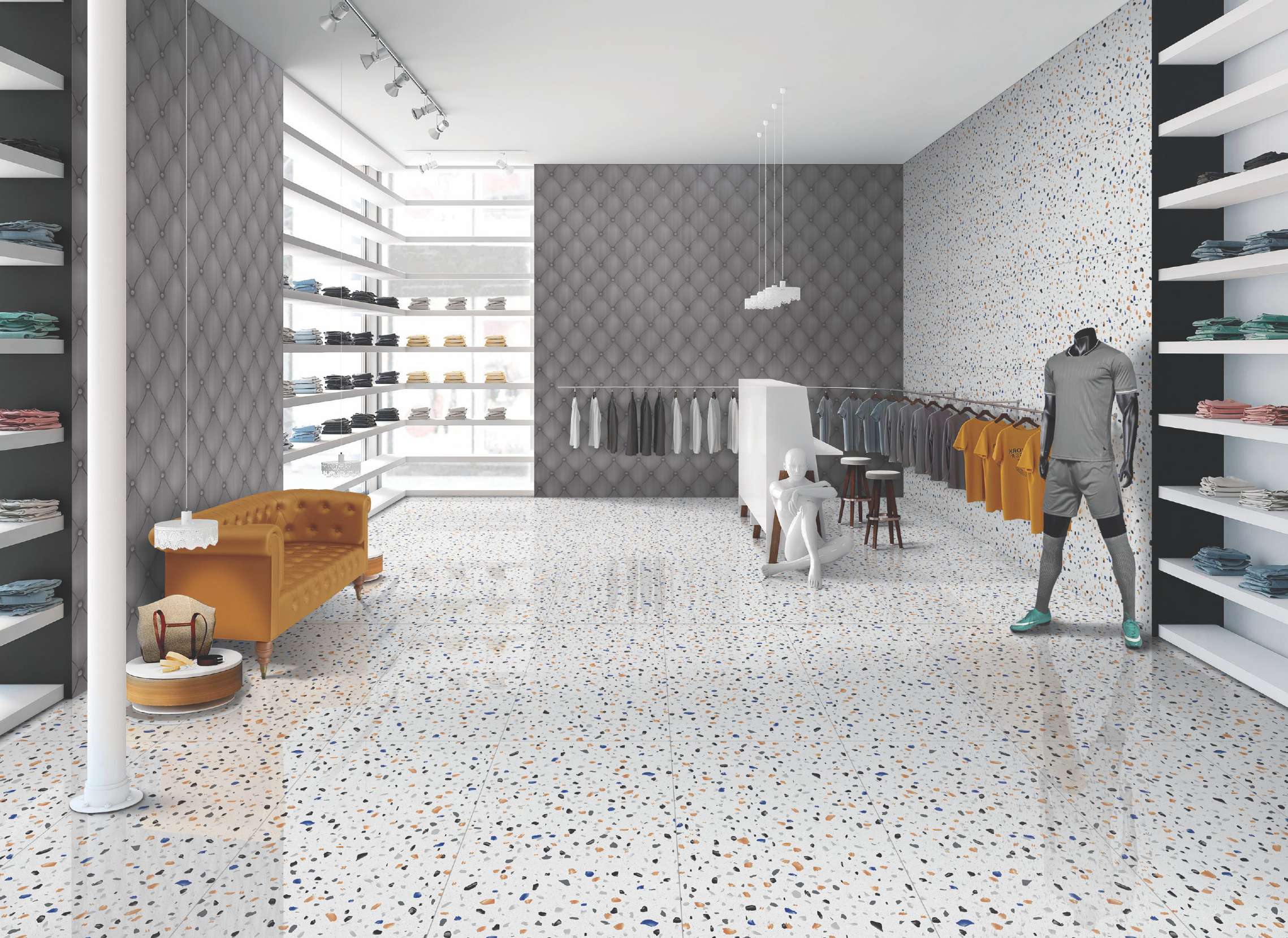 600x1200 Terrazzo White Rustic Matte Carving Glazed Finish Surface Porcelain Tile House Flooring Decor Porcelain Tiles 600x1200 Bathroom and Toilet Use Flooring Tiles
