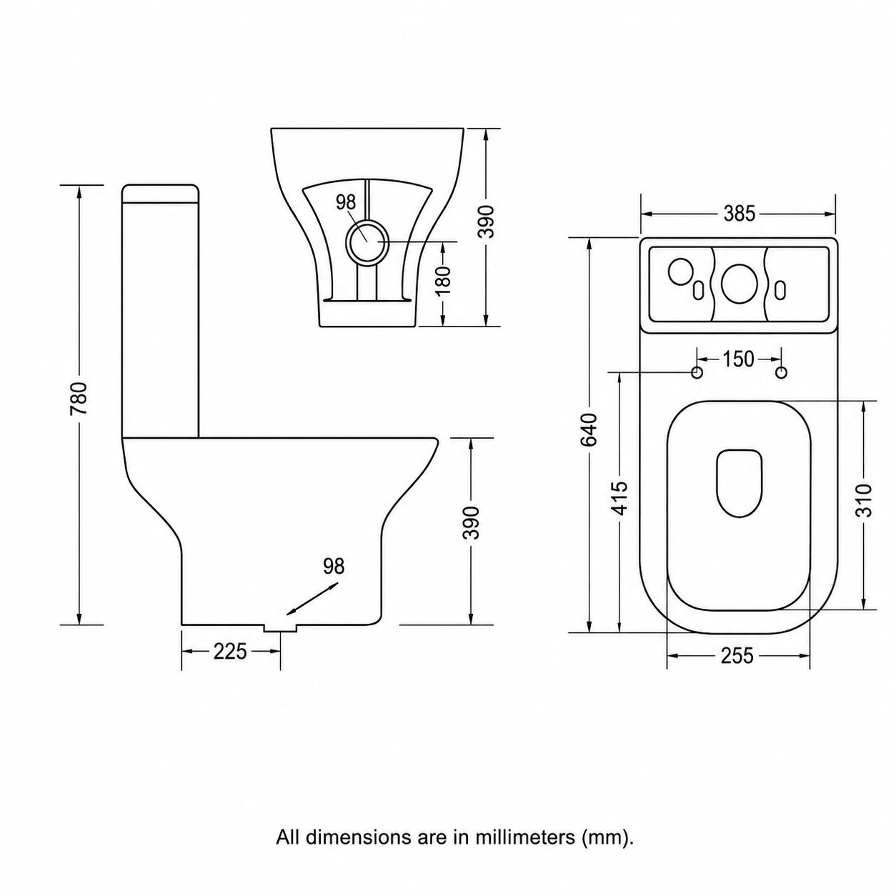 Modern Two Piece Floor Mounted WC Toilet Bowl with Dual-Flush P-Trap/S-Trap Drainage Hotel Use Ceramic Material