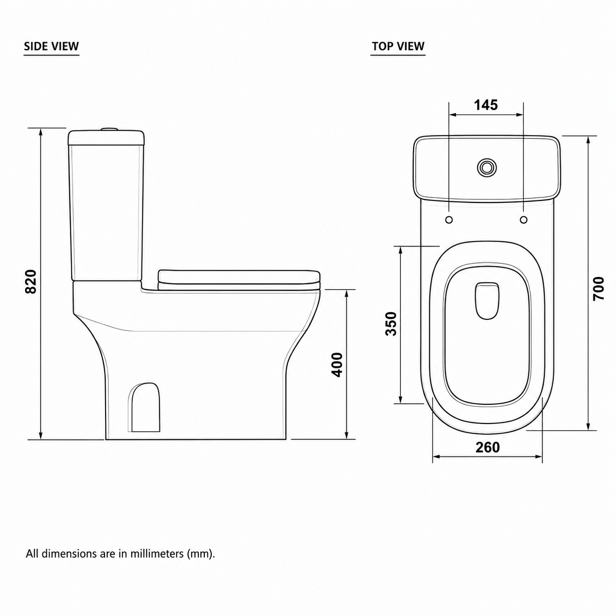 Modern Two Piece Floor Mounted WC Toilet Bowl with Dual-Flush P-Trap/S-Trap Drainage Hotel Use Ceramic Material