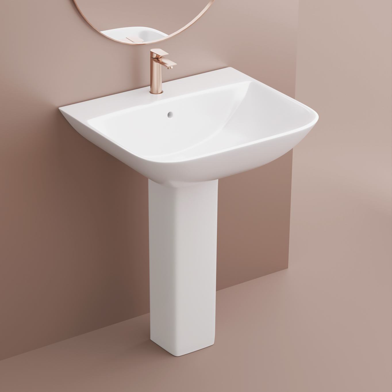 Modern Oval Free Standing Easy Cleaning Ceramic Pedestal Basin for Hotel and Washroom