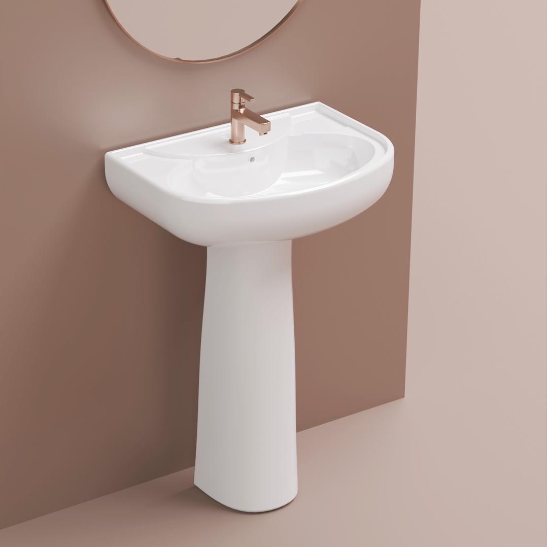 Modern Single Hole Hotel Bathroom Floor Standing Ceramic Pedestal Basin