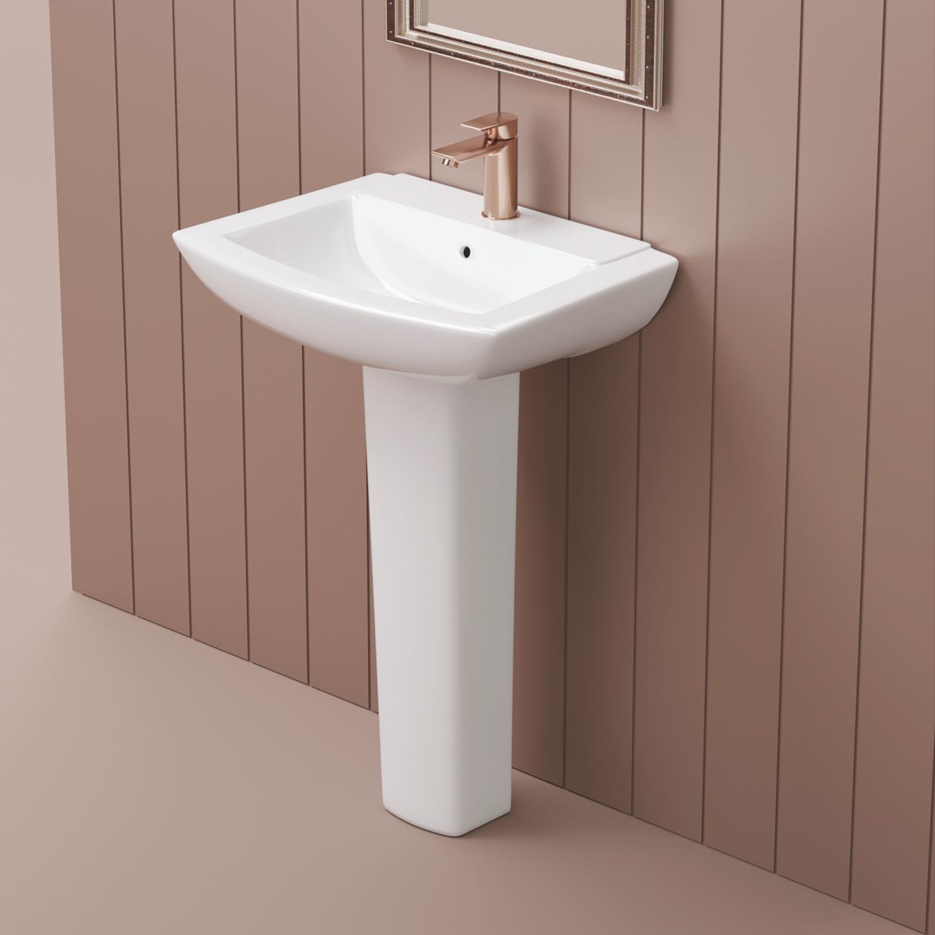 Bathroom Pedestal White Ceramic Sink Floor Free Standing Wash Basin 2050