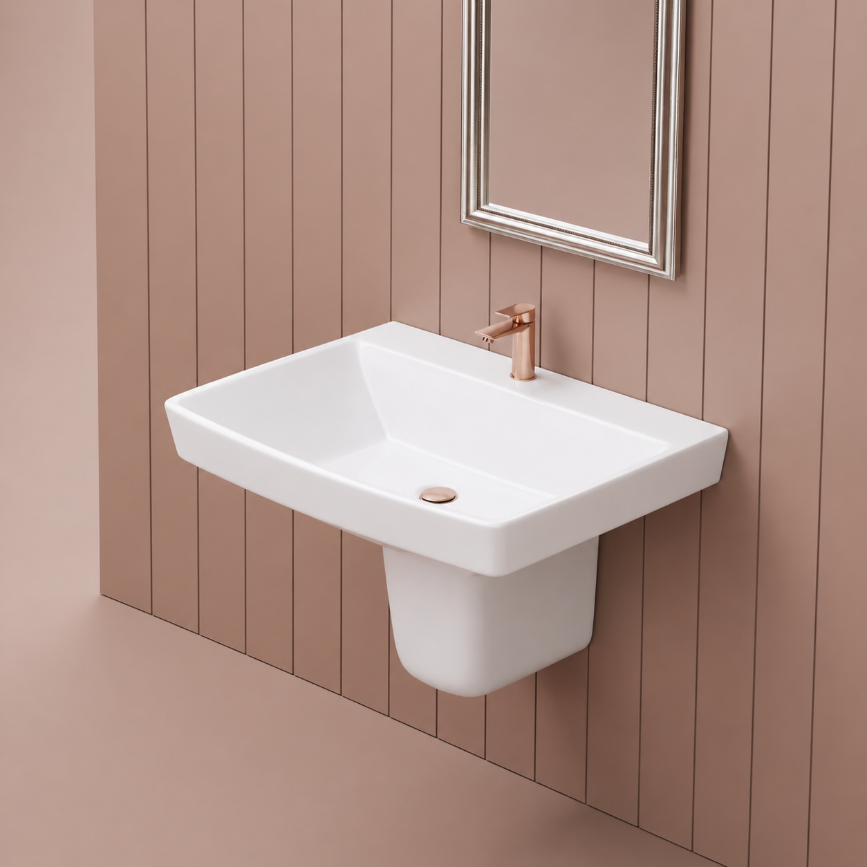 Modern 22-Inch Ceramic Oval & Wash Basin UK Style Half Pedestal Sink Wall-Mounted for Home or Hotel Use