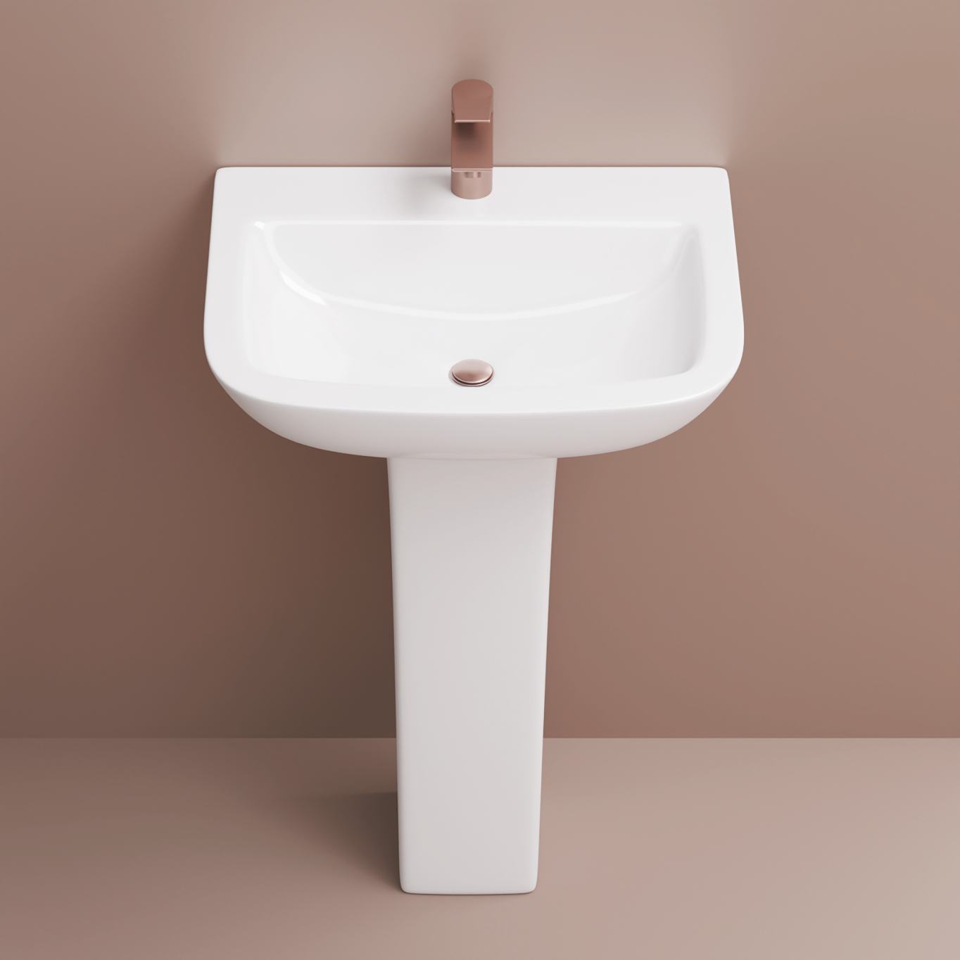 Floor Mounted Elegant Art Basin Ceramic Basin Sink One Piece Pedestal Basin Hand Wash Sink for Bathroom