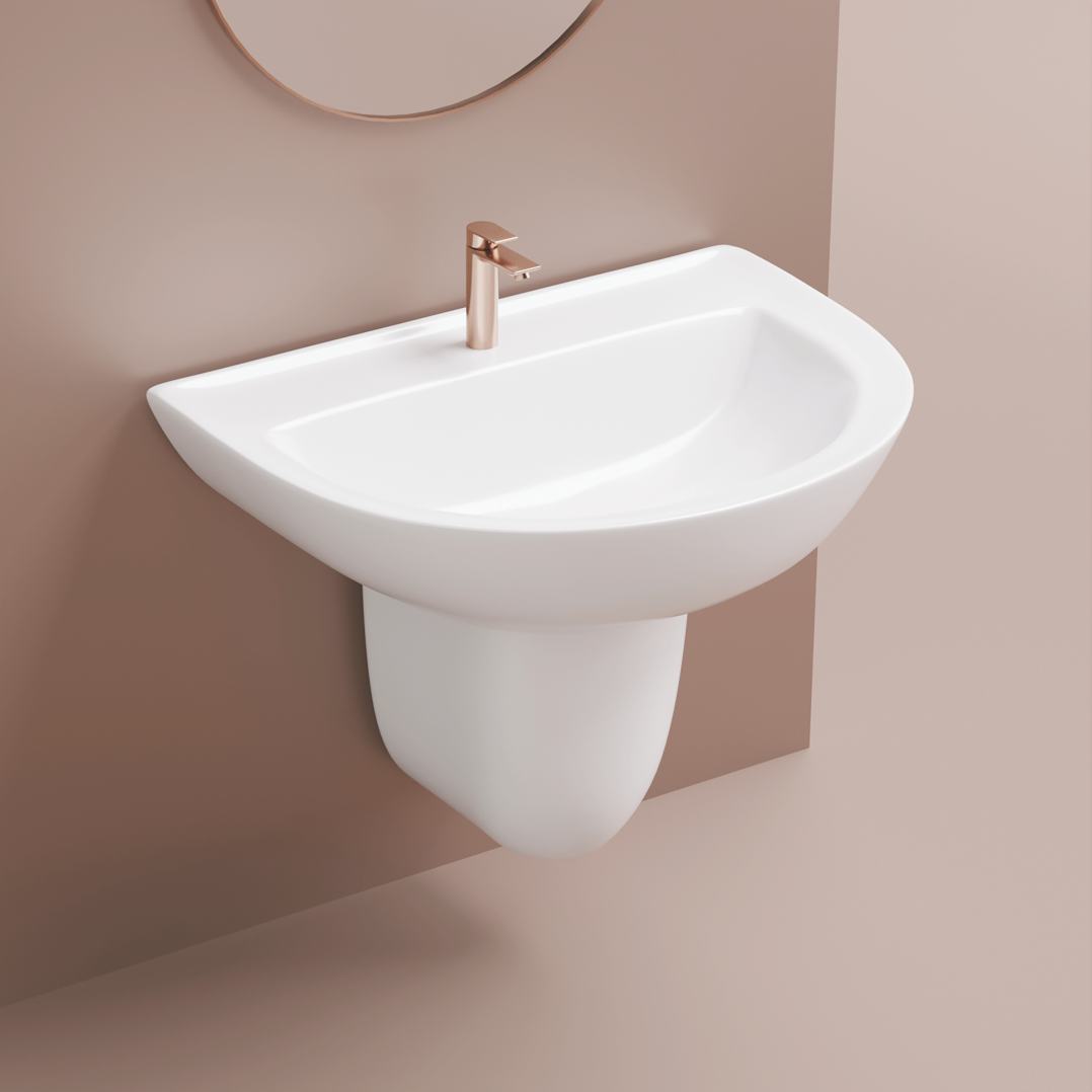 Hot Sale Irregular Small Space One Piece Ceramic Basin Wall Hung Pedestal Wash Hand Basin Sink